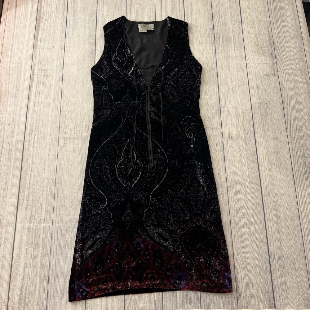 Sportmax Max Mara Velvet Midi Dress Paisley‎ Grey Multicolor Size 2 Silk Blend